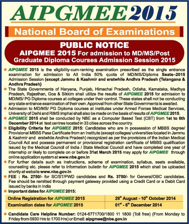 AIPGMEE 2015 Public Notice